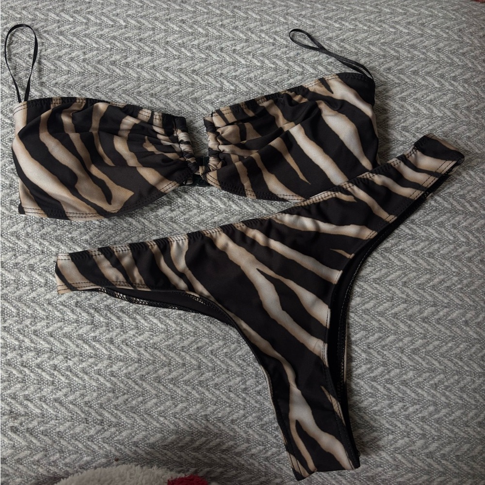 Zara Black and Tan Zebra Bikini Bandeau High-Cut